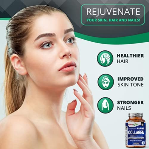 High Strength Marine Collagen 2400mg with Hyaluronic Acid 100mg, Biotin, Vitamin C, D3, B12 and Silica NUTRABYTES