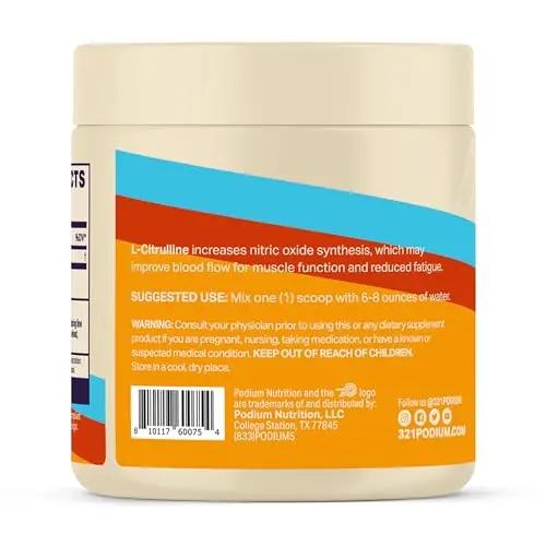 Podium Nutrition, Solos | L-Citrulline, 30 Servings, Unflavored, Boost Athletic Performance