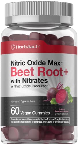 Nitric Oxide Beet Root Gummies | 60 Count | with Nitrates | Natural Strawberry Flavor