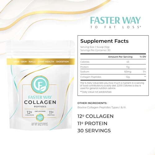 FASTer Way to Fat Loss, Unflavored, 360g Grass-Fed Beef Collagen Peptides for Skin FASTer Way to Fat Loss