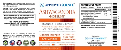 Approved Science® Ashwagandha 1500mg with Bioperine® and Ginger- Alleviate Sleepless Approved Science