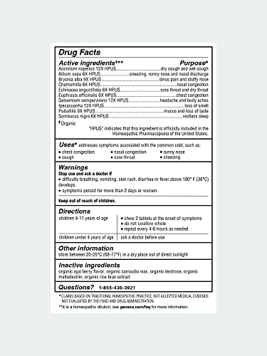 Genexa Cold Crush for Children – 60 Tablets | Certified Organic & Non-GMO, Physician Genexa