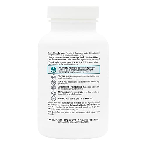 NaturesPlus Collagen Peptides Capsules - Premium Hydrolysed Collagen Supplement Type I, II, III, IV, V and X - Non-GMO, Gluten Free - 90 Capsules Nature's Plus