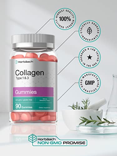 Hydrolyzed Collagen Gummies | 90 Count | Strawberry Flavored Gummy Supplement Horbäach