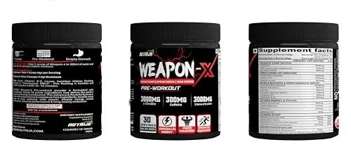 NutriJa Weapon-X Pre-Workout Powder with 21 Active Ingredients - 3 Best forms of Creatine, AAKG, Beta-Alanine, Caffeinated | Pumps, Viens Popping, Energy, Focus & Strength (30 Servings (Tangy Orange))