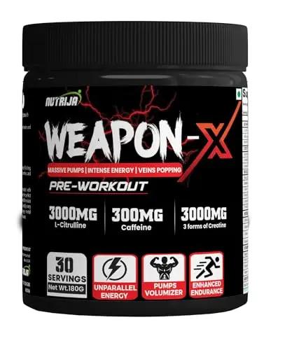 NutriJa Weapon-X Pre-Workout Powder with 21 Active Ingredients - 3 Best forms of Creatine