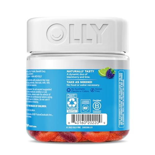 OLLY Pre-Game Energize Workout Gummy Rings, S7 Plant-Based Blend, B Vitamins, Berry OLLY
