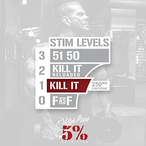 5% Nutrition Rich Piana Kill It Pre Workout Powder w/Creatine, Jitter-Free Caffeine 5% Nutrition