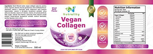 Nutrality Vegan Liquid Collagen | Premium-Grade 5000mg Hydrolyzed Collagen Peptides with Silica, Biotin Nutrality