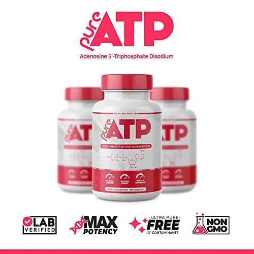 Pure ATP Capsules, Adenosine Triphosphate - Increase Energy, Endurance, Strength, Recovery & Muscle Pump, Faster Than Creatine HMB & Nitric Oxide, Natural Pre Workout Supplement - 90 Count