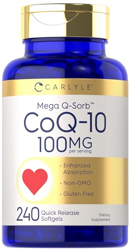 Carlyle CoQ10 100mg | 240 Softgels | Mega Q-Sorb Coenzyme Q-10 | with Black Pepper