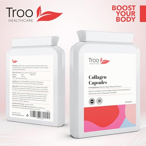 Troo Marine Collagen Supplement - 60 High Strength Capsules 1200mg Serving - Hydrolysed Marine Collagen Peptides with Vitamin C Troo Health Care