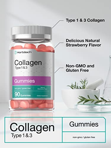 Hydrolyzed Collagen Gummies | 90 Count | Strawberry Flavored Gummy Supplement Horbäach