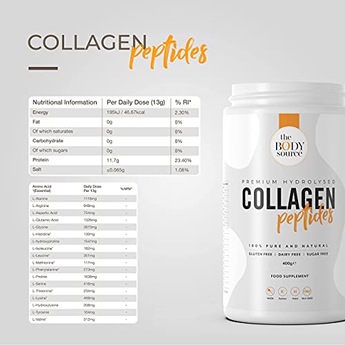 The Body Source Premium Hydrolysed Collagen Powder – 400g Unflavoured Bovine Collagen The Body Source