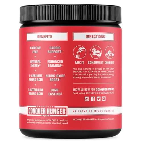 MTN OPS Enduro Nitric Oxide Supplement & Stim-Free Pre Workout - 30 Servings - with Magnesium Citrate, Beet Root Powder, Niacinamide, L Arginine & L Citrulline - Peach Zing Flavor