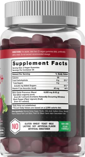 Nitric Oxide Beet Root Gummies | 60 Count | with Nitrates | Natural Strawberry Flavor Horbäach