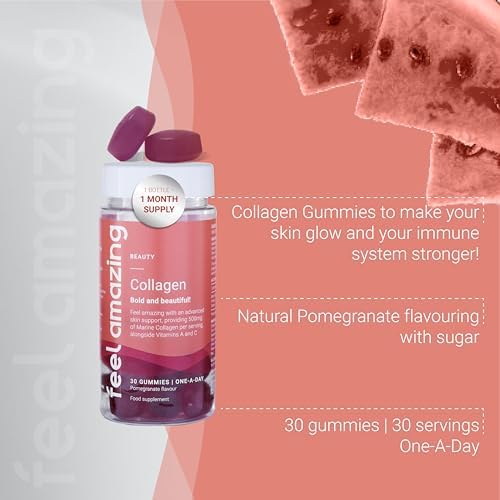 Collagen Gummies with Vitamins A and C, 500mg of Marine Collagen Per Serving, Advanced Skin Support, Feel Amazing