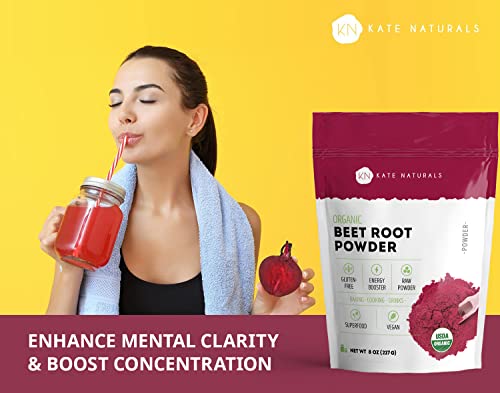 Kate Naturals Beet Root Powder for Baking & Smoothies (8oz) USDA Organic Beetroot Powder Kate Naturals