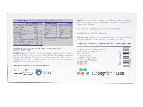 Sunberg Collagen Liquid Shots - 10000mg Collagen Supplement Type I,II,III Hyaluronic Acid Bodygenix