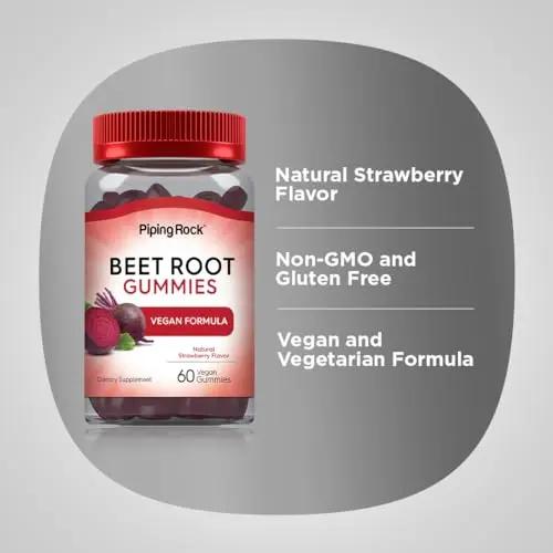 Beet Root Gummies | 60 Count | with Nitrates and Black Pepper Extract | Nitric Oxide Piping Rock