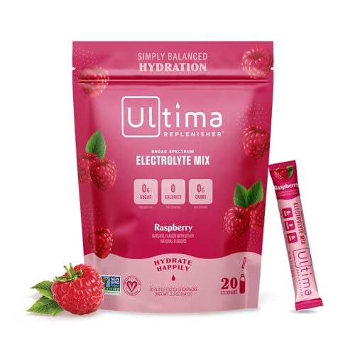 Ultima Replenisher Daily Electrolyte Drink Mix – Raspberry, 20 Stickpacks – Hydration