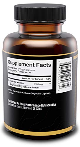 Peak Performance Nutraceutics Apple Cider Vinegar Capsules, Made from 100% Natural Peak Performance Nutraceutics
