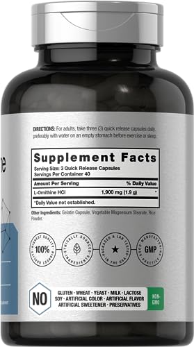 L Ornithine HCl | 1900mg | 120 Capsules | Non-GMO & Gluten Free Supplement Horbäach