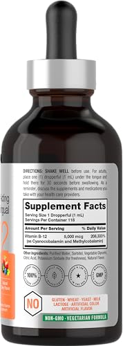 B-12 | 5000mcg | 4oz | Natural Berry Flavor Fast-Acting Sublingual Liquid Vitamin Horbäach