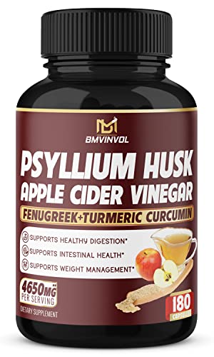 BMVINVOL Psyllium Husk Fiber Supplement 4650mg - Apple Cider Vinegar, Fenugreek