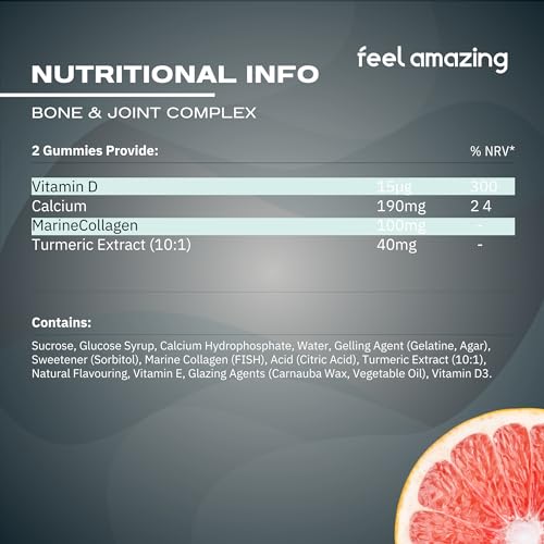Feel Amazing Bone & Joint Complex Gummies - with Calcium, Vitamin D3 & Marine Collagen - 60 Grapefruit-Flavored Gummies - 30-Day Supply (1) Feel Amazing