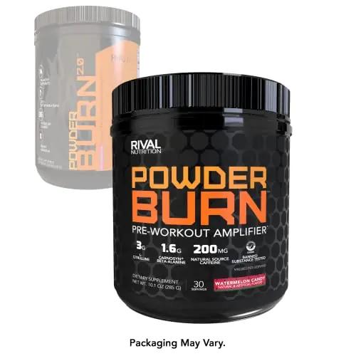 Rivalus Powder Burn - Watermelon Candy, 0.8 Pound - Intense Pre-Workout Energy, Zero Banned Substances, Made in USA.