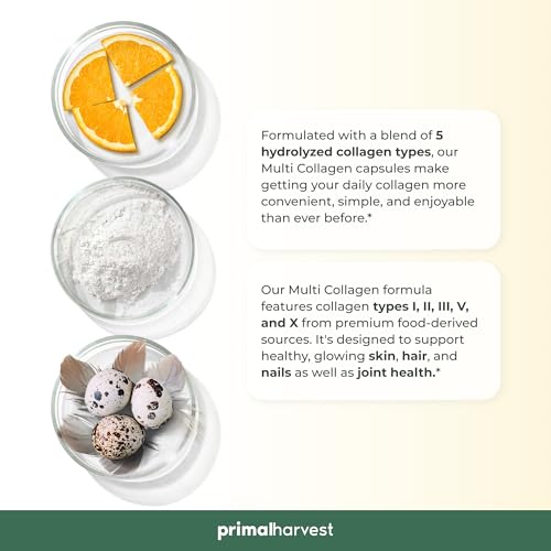 Primal Harvest Multi Collagen Pills for Women and Men (Type I, II, III, V, X) 120 Capsules Primal Harvest