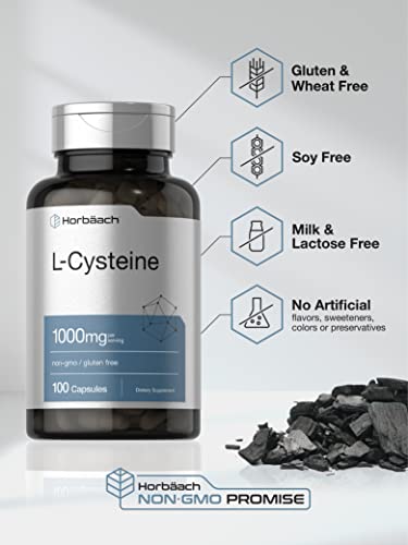 L-Cysteine 1000mg | 100 Powder Capsules | Non-GMO, Gluten Free Supplement Horbäach