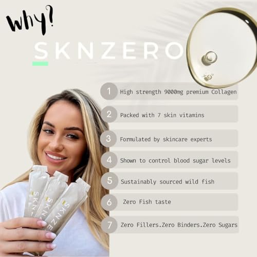 Marine Collagen Liquid 9000mg High Strength Supplement +Biotin, Vitamin B, C, E, Zinc & Turmeric & Ginger SKNZERO