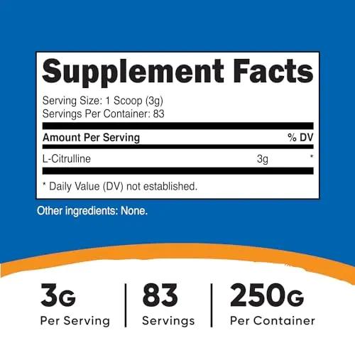 Nutricost Pure L-Citrulline (Base) Powder 250 Grams Nutricost