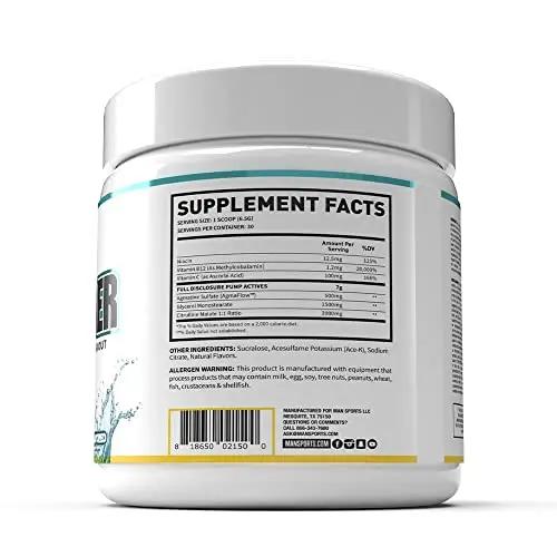 Man Sports Pump Powder. Stimulant Free Neutral Flavored Pre Workout Drink, Best for Preworkout - Energy Pump Powder for Men and Women, Help Fuel Your Workout (30 Days Supply Workout Supplement)