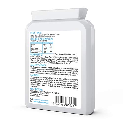 Marine Collagen & Hyaluronic Acid Complex - 60 Capsules - 500mg of Highly Bioavailable Naticol® Hydrolysed Collagen swiss bioenergetics