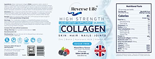 Reverse Life Marine Collagen + Green Tea Liquid Supplement Drink High-Strength 10,000mg Hydrolysed Reverse Life