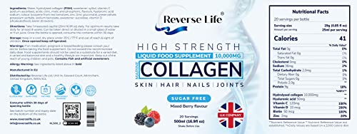 Reverse Life Marine Collagen Liquid Supplement Drink - High-Strength 10,000mg Hydrolysed Peptide Infused Reverse Life