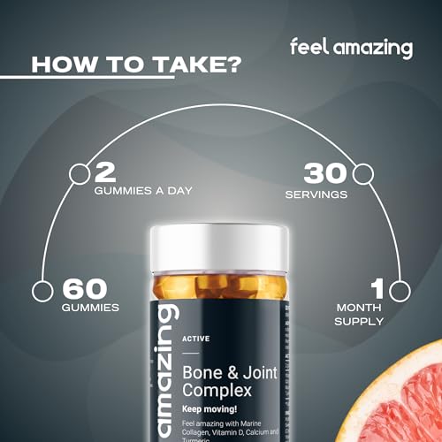 Feel Amazing Bone & Joint Complex Gummies - with Calcium, Vitamin D3 & Marine Collagen - 60 Grapefruit-Flavored Gummies - 30-Day Supply (1) Feel Amazing
