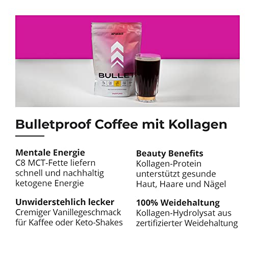 ahead BULLET | C8 MCT Powder with Collagen Powder - Vanilla - 300g - Perfect for Bulletproof Coffee ahead
