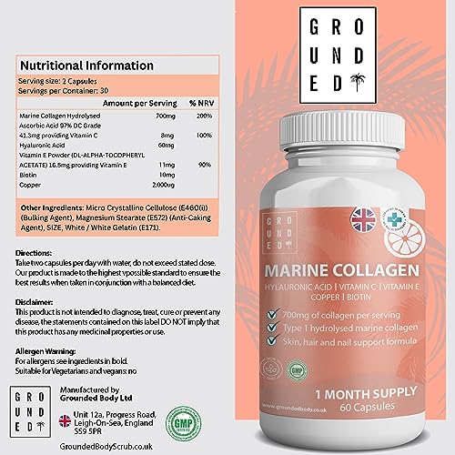 Hydrolysed Marine Collagen 700mg with Hyaluronic Acid, Vitamin C, Vitamin E, Copper & Biotin G R O U N D E D COFFEE SCRUB
