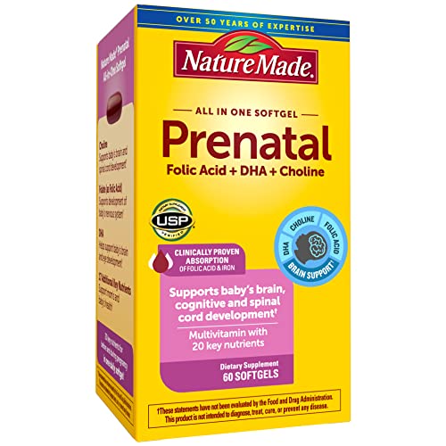 Nature Made Prenatal Multivitamin with Folic Acid, DHA and Choline, Dietary Supplement