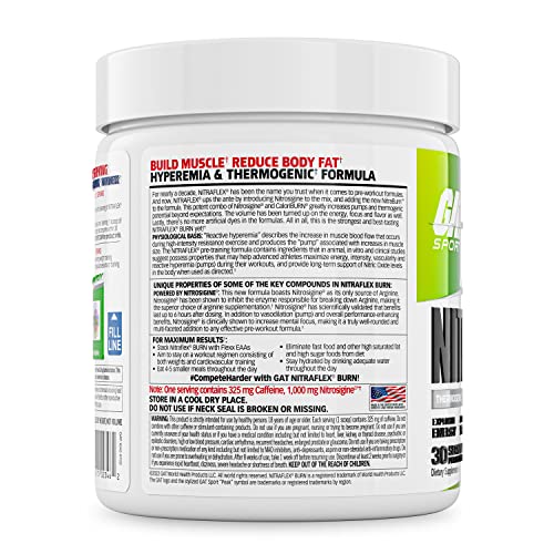 GAT SPORT NITRAFLEX Burn, Pre Workout Thermogenic Powder, Apple Melon, 30 Servings GAT SPORT