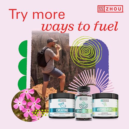 Zhou Nutrition Creatine Monohydrate Chewables 5g for Men & Women, Sugar Free, Organic, Muscle Growth Support, Non GMO, Pink Lemonade, 60 Creatine Gummies