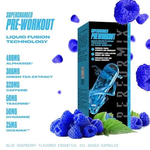 PERFORMIX Supercharged Preworkout - Sustained Energy, Endurance, and Mental Focus - Premium Muscle Supporting Oceanix and Alpha GPC for Hardcore Traning and Body Building (60 Capsules)