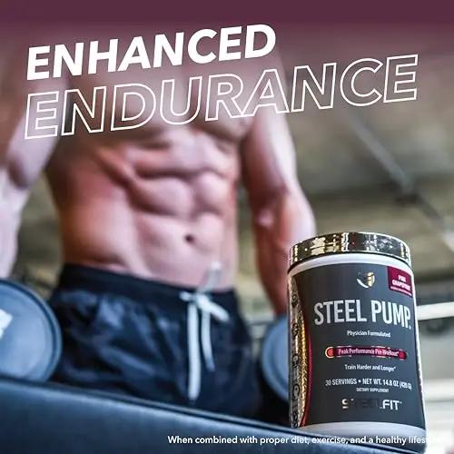 SteelFit Steel Pump - Advanced Pre-Workout Powder Drink - 30 Servings - Peak Performance & Energy Boost Pre Workout Powder for Enhanced Endurance with Peak ATP & Ashwagandha (Blue Raspberry)