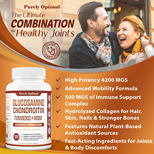 Purely Optimal Premium Glucosamine Chondroitin MSM Supplement Tablets w/Turmeric Purely Optimal