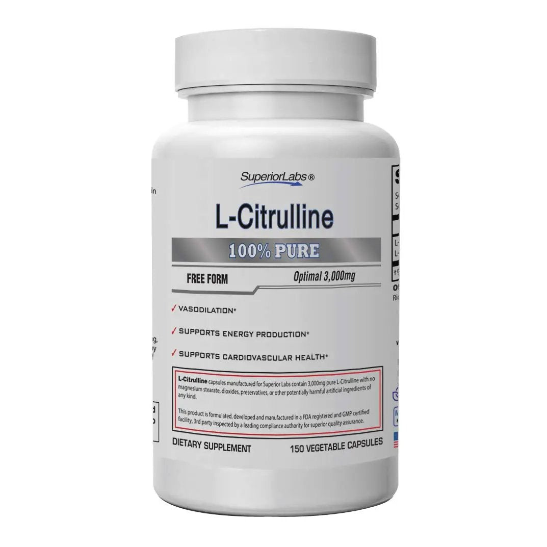 Superior Labs – Pure L-Citrulline – Free Form – Optimal 3,000mg Dosage – 150 Vegetable