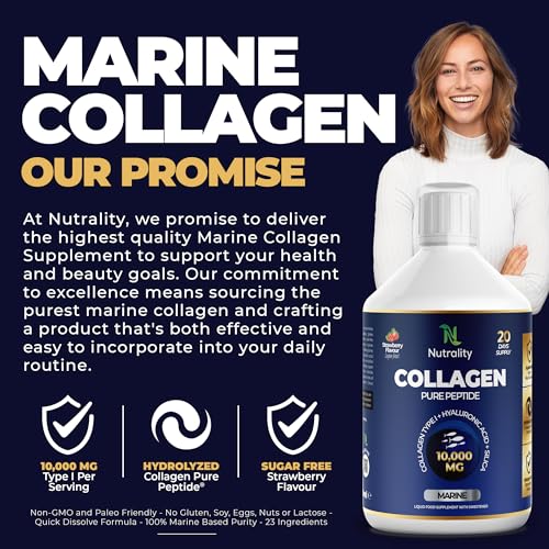 Nutrality Marine Collagen Sugar Free Liquid | Peptides, Hyaluronic Acid, Silica, Biotin, 10000mg Type 1 Nutrality